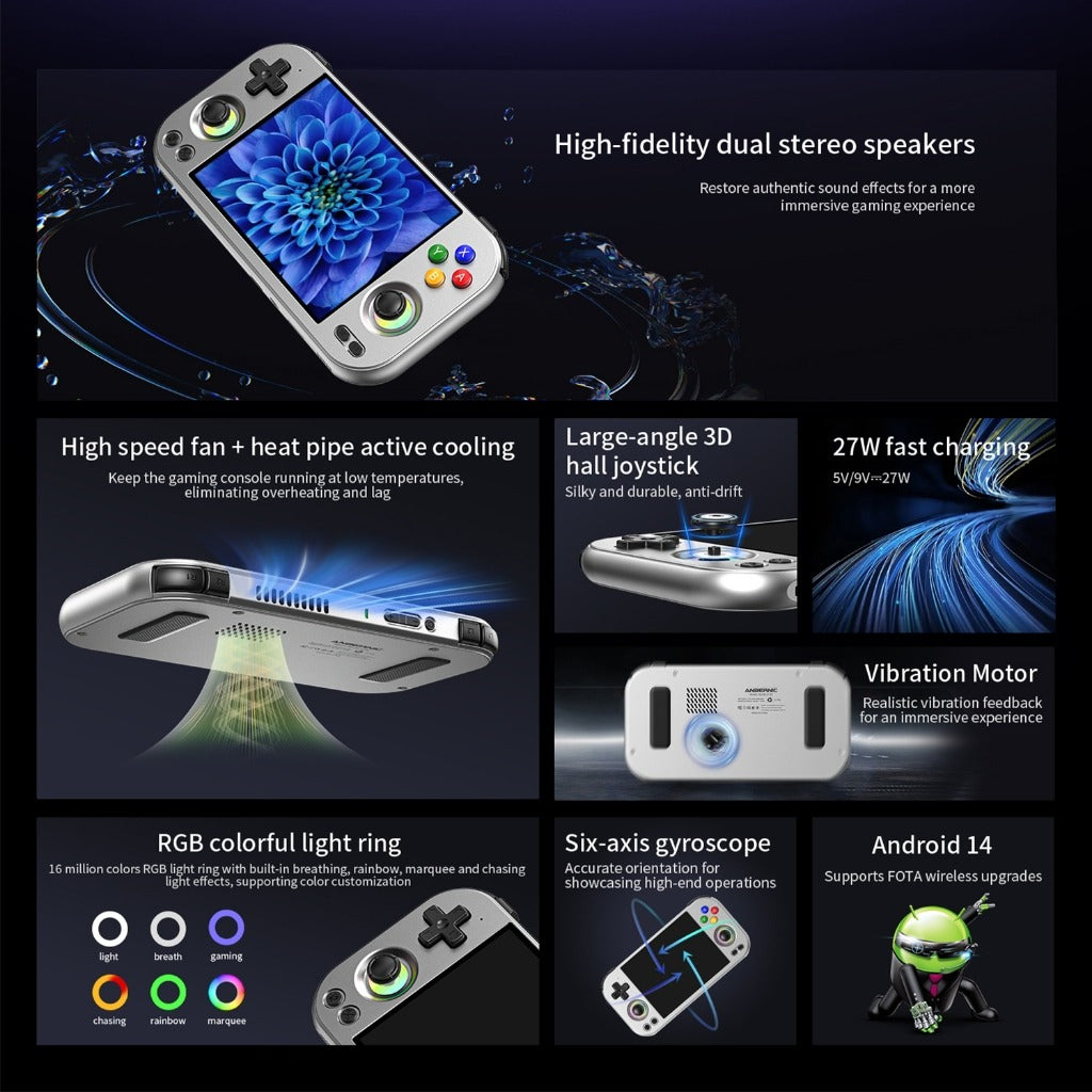 ANBERNIC RG477M Aluminum Alloy Android Game Console 4.7-inch Android 14 Dimensity 8300 Processor Supports dual screen display for NDS and 3DS games Free silicone protective case