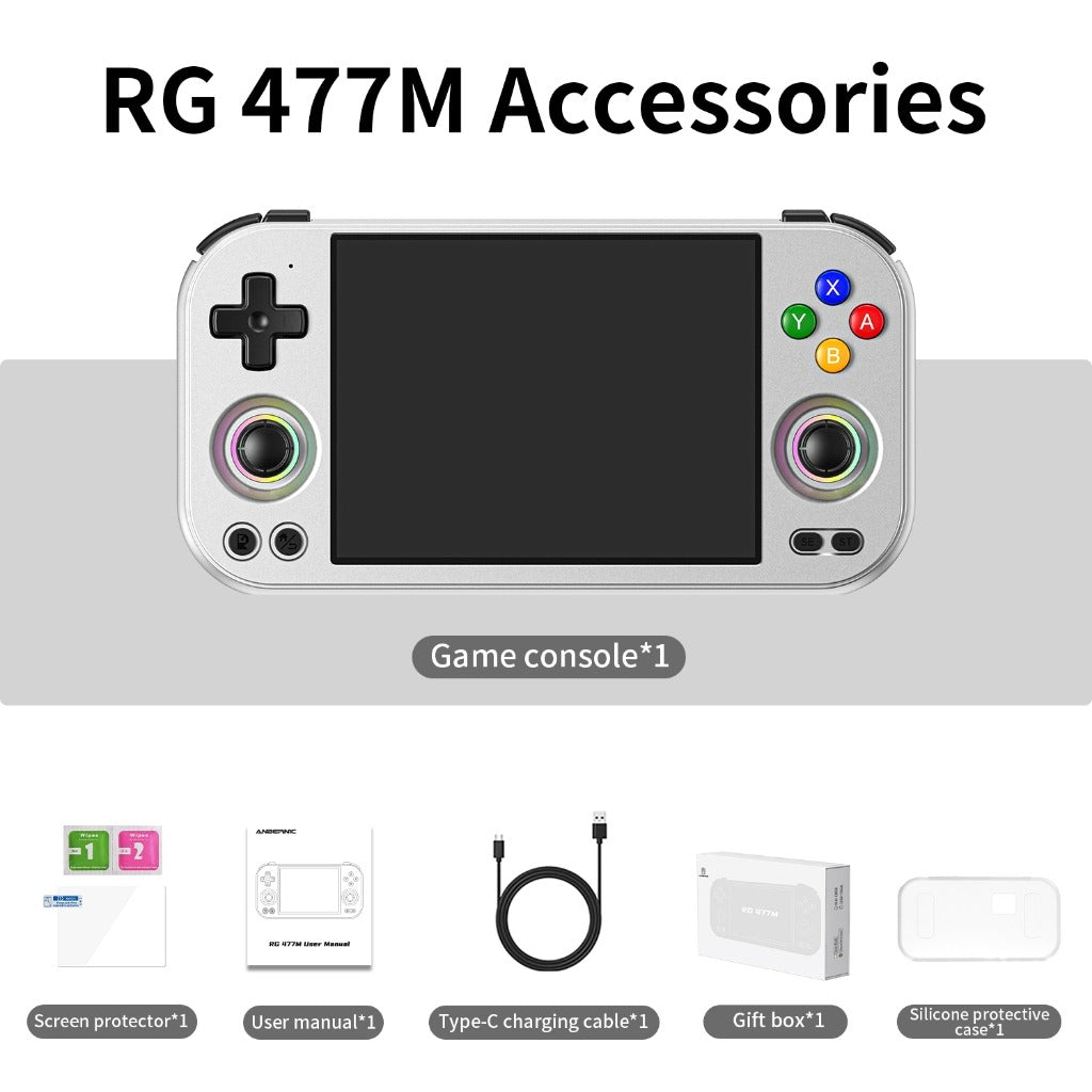 ANBERNIC RG477M Aluminum Alloy Android Game Console 4.7-inch Android 14 Dimensity 8300 Processor Supports dual screen display for NDS and 3DS games Free silicone protective case