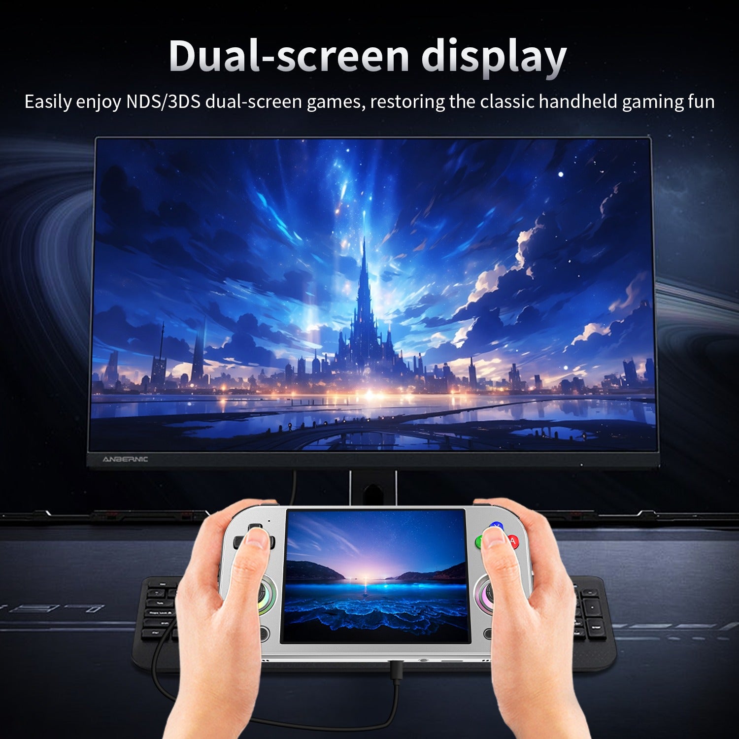 ANBERNIC RG477M Aluminum Alloy Android Game Console 4.7-inch Android 14 Dimensity 8300 Processor Supports dual screen display for NDS and 3DS games Free silicone protective case