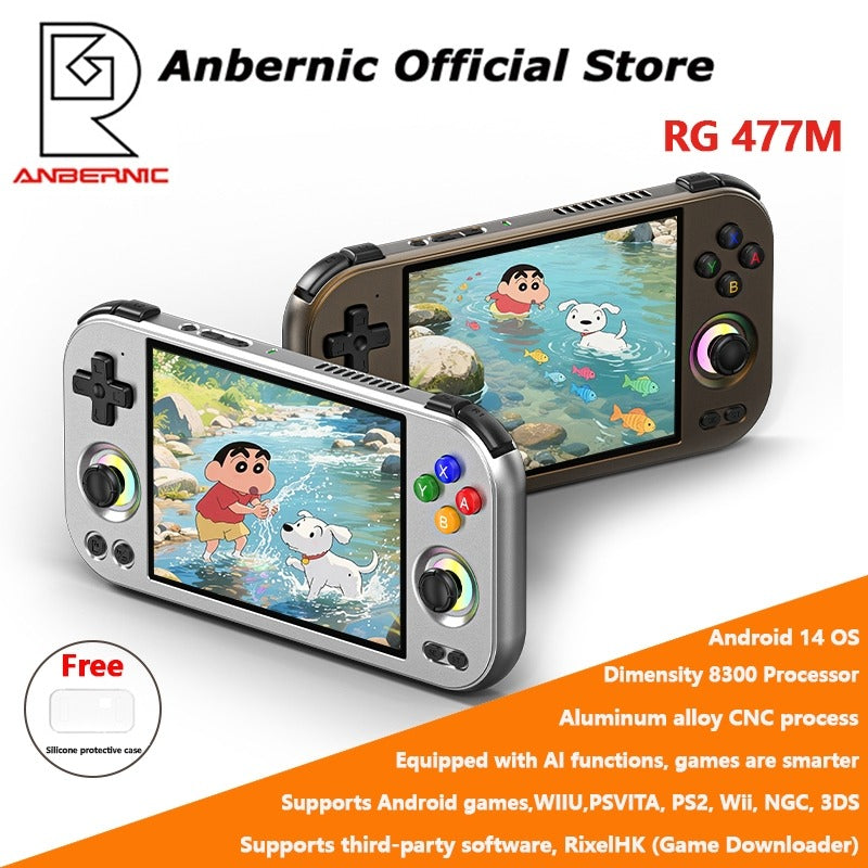 ANBERNIC RG477M Aluminum Alloy Android Game Console 4.7-inch Android 14 Dimensity 8300 Processor Supports dual screen display for NDS and 3DS games Free silicone protective case